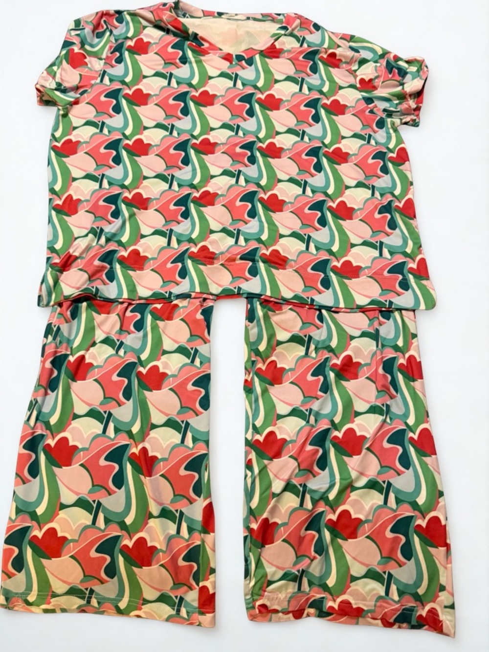 Mary Square M Floral Matching Set Top Wide Leg Pants Retro